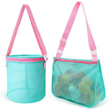 2 orangefarbene Muschelnetzbeutel mit Reißverschluss – Strandspielzeugtaschen für Kinder, geeignet zum Sammeln von Strandsand und Muscheln