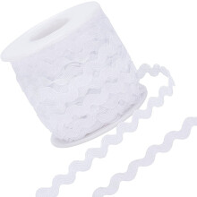 Panglică de cusut cu franjuri îndoite, cu bobine goale din plastic, albă, 3/16 inch ~ 3/8 inch (5 ~ 8,5 mm), aproximativ 22 ~ 25 m/fir, 1 fir