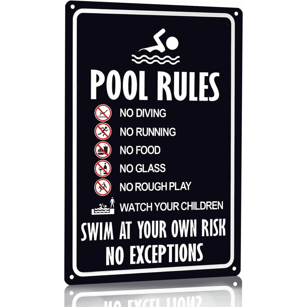 Pool Rules Sign Warning Swim At Your Own Risk Vintage Tin Sign for Swimming Pool Water Park Beach Decor 8x12 Inches (3097)