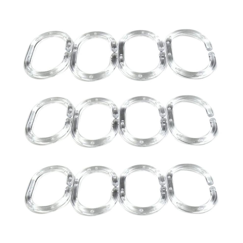 12 Pcs Shower Curtain Rings, Plastic Curtain Hooks, Shower Curtain Hangers, Removable C-Shaped Clear Rings Hook Hanger for Bathroom Shower Window Rod