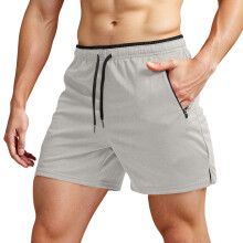 Herreshorts Casual Shorts med snøre i taljen, Y2k Shorts, Sommerstrandshorts med snøre og lommer, Lysegrå, Størrelse XL