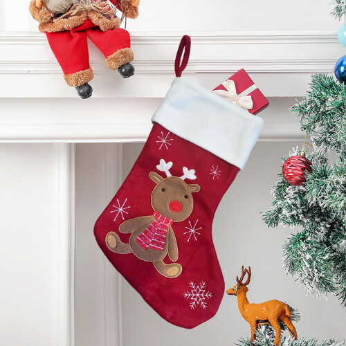 Samt-Weihnachtsstrumpf-Ornament, rot, 40 x 15 cm