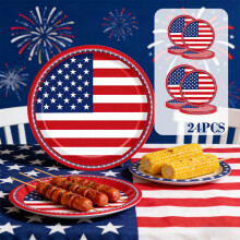 Piatti di carta con bandiera americana, 7 e 9 pollici, 24 pezzi