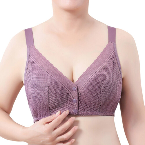 Women's Comfortable Front Closure Lace Bra Adjustable Support Underwire Large Size Full Coverage For Mature Ladies, Grey, Size 34 2