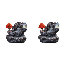 2X E Incense Burner Mountains River Waterfall Fragrance Fireplace Backflow Smoke Censer Holder Decoration for Home