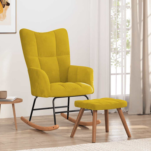 VidaXL vidaXL Schaukelstuhl mit Hocker Senfgelb Samt 1