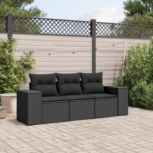VidaXL vidaXL 3-tlg. Garten-Sofagarnitur mit Kissen Schwarz Poly Rattan 1