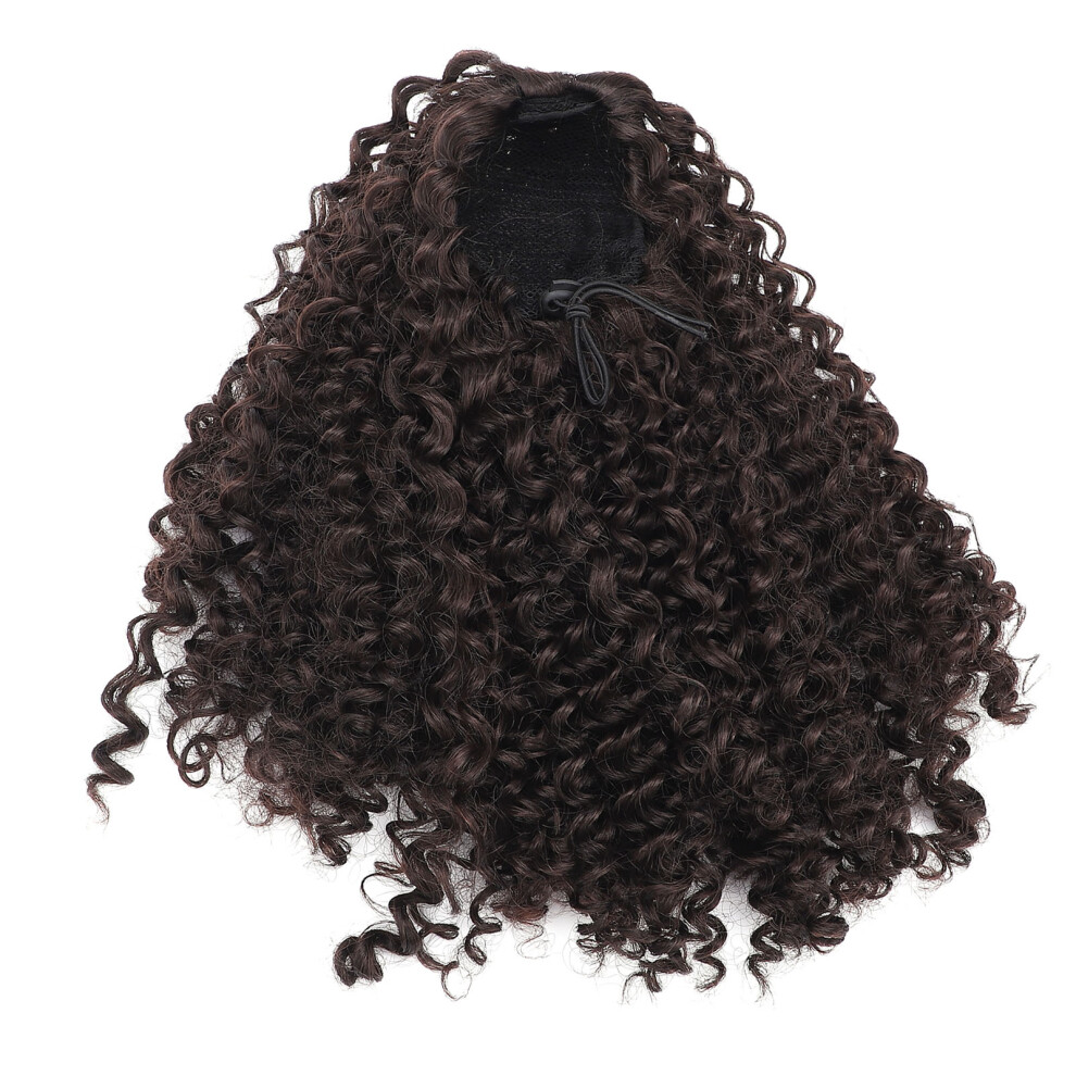 Unisex Black Long Curly Wavy Drawstring Synthetic Ponytail Extension, Heat Resistant