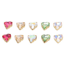 10Pcs Glass Rhinestone Heart Jewelry Charms 1.3x1.2cm Gold