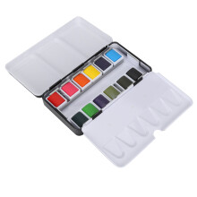 Portable 24-Color Watercolor Paint Set in Black Iron Box for Artists and Students