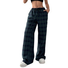 Damenhose im Y2K-Stil mit geradem Bein, elastischem-blaugrün S