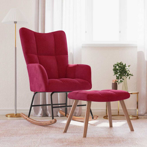 VidaXL vidaXL Schaukelstuhl mit Hocker Samt Weinrot 1