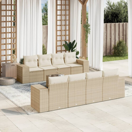 VidaXL vidaXL 9-tlg. Garten-Sofagarnitur mit Kissen Beige Poly Rattan 1