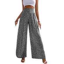Womens Floral Print Pants Trousers Wide Leg Long Pant-Black XL