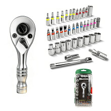 Socket Wrench 1/4" Drive Ratchet Handle Steel-silver handle