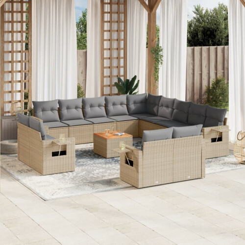 VidaXL vidaXL 14-tlg. Garten-Sofagarnitur mit Kissen Beige Poly Rattan 1