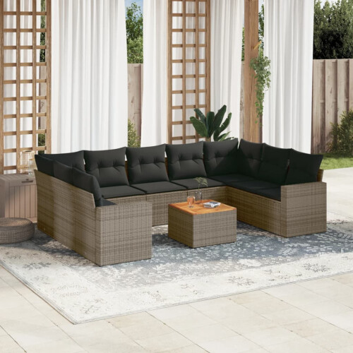 VidaXL vidaXL 10-tlg. Garten-Sofagarnitur mit Kissen Grau Poly Rattan 1