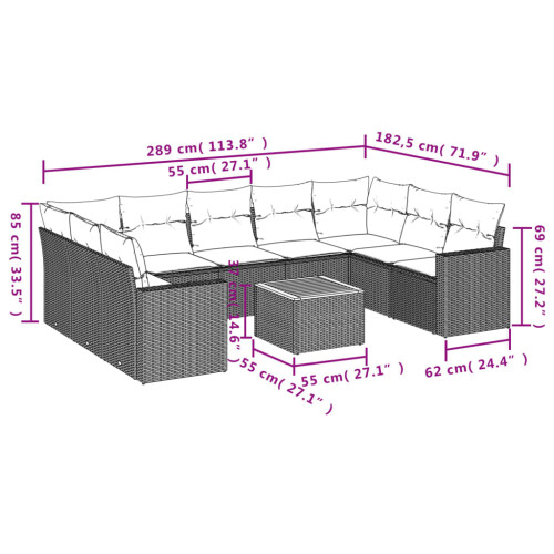VidaXL vidaXL 10-tlg. Garten-Sofagarnitur mit Kissen Grau Poly Rattan 2