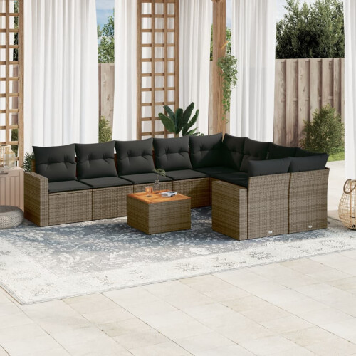 VidaXL vidaXL 10-tlg. Garten-Sofagarnitur mit Kissen Grau Poly Rattan 1