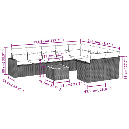 VidaXL vidaXL 10-tlg. Garten-Sofagarnitur mit Kissen Grau Poly Rattan 2