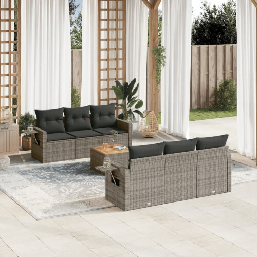 VidaXL vidaXL 7-tlg. Garten-Sofagarnitur mit Kissen Grau Poly Rattan 1