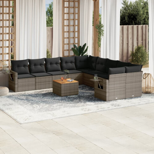 VidaXL vidaXL 11-tlg. Garten-Sofagarnitur mit Kissen Grau Poly Rattan 1