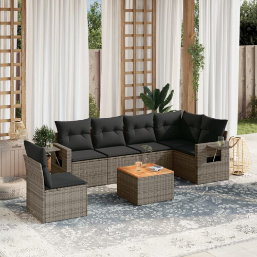 VidaXL vidaXL 7-tlg. Garten-Sofagarnitur mit Kissen Grau Poly Rattan 1