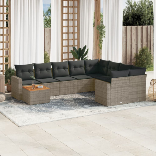 VidaXL vidaXL 10-tlg. Garten-Sofagarnitur mit Kissen Grau Poly Rattan 1