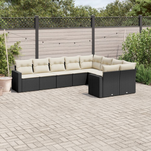 VidaXL vidaXL 9-tlg. Garten-Sofagarnitur mit Kissen Schwarz Poly Rattan 1