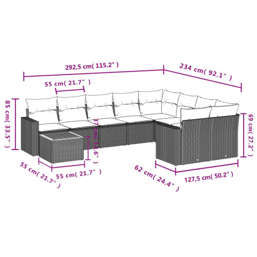 VidaXL vidaXL 10-tlg. Garten-Sofagarnitur mit Kissen Grau Poly Rattan 2
