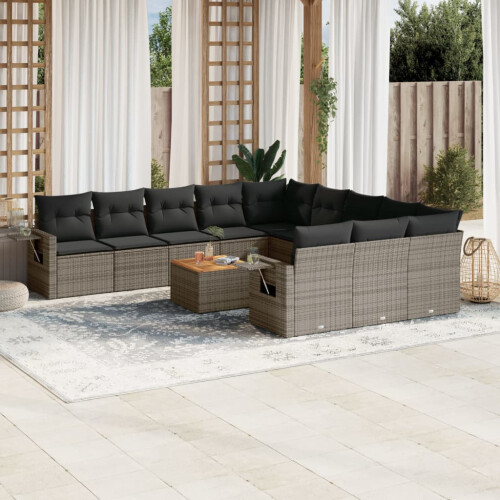 VidaXL vidaXL 12-tlg. Garten-Sofagarnitur mit Kissen Grau Poly Rattan 1