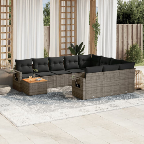 VidaXL vidaXL 11-tlg. Garten-Sofagarnitur mit Kissen Grau Poly Rattan 1
