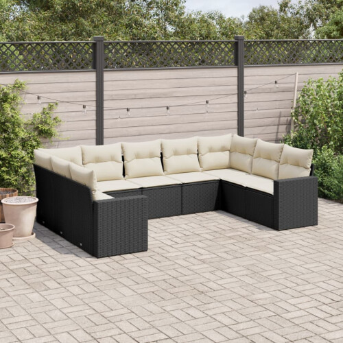 VidaXL vidaXL 9-tlg. Garten-Sofagarnitur mit Kissen Schwarz Poly Rattan 1