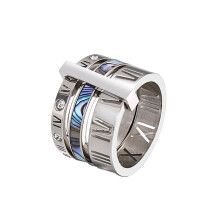 Women's Stainless Steel Roman Numerals 3 in 1 Ring Rainbow Shell Inlay Rotatable Trinity Wedding Band Silver Size 10.5
