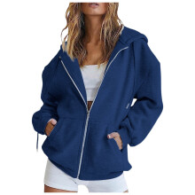 Womens Oversized Hoodie Quarter Zipper Hoodies Pullover Drawstring Hooded Sweatshirt Stretchy Pullover Hoodie, Dark Blue, Size M