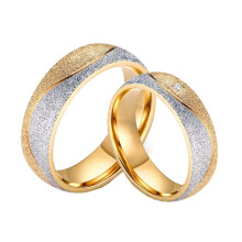 Women's Stainless Steel Cubic Zirconia Simple Sandblast Couple Engagement Ring Wedding Band Silver Gold Size 10