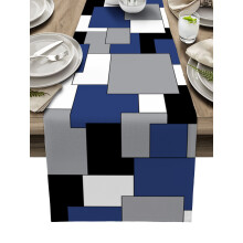 Navy Blue Black Grey Patchwork Abstract Art Table Runner Home Wedding Table Mat Centerpieces Decoration Dining Long Tablecloth