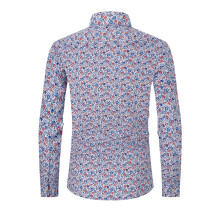 Herr Blommig Bomull Casual Slim Fit Långärmad Skjorta med Knappar Blå10(XL)