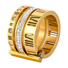 Women's Stainless Steel with Zirconia Roman Numerals 3 in 1 Ring Gold Size 7.5