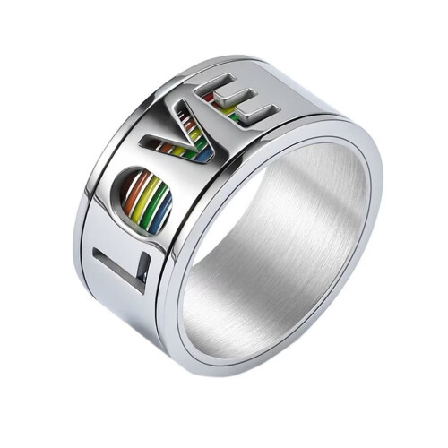 Drehbarer Edelstahlring mit Regenbogenmotiv, Größe 8