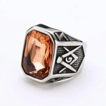 Men's Stainless Steel Masonic Ring Silver Champagne Size