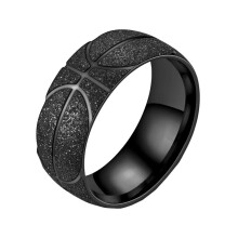 Men's Women's Stainless Steel 8MM Basketball Sports Lover Sandblasted Rings Black Size 7