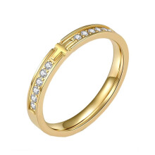 Women's Stainless Steel Cubic Zirconia Inlay 3MM Personalized Cross Prayer Lucky Band Ring Gold Size 7