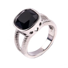 Men's Women's Stainless Steel Simple Square Cubic Zirconia Promise Engagement Ring Silver Black Size 9