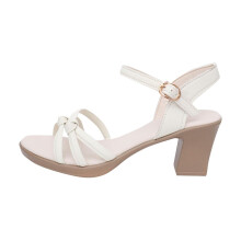 Damen-Sandalen mit hohem Absatz, runder Zehenpartie, lässiger Strandschuh aus PU-Material, weiß, Größe 37 (EU) bzw. 6 (US), Absatzhöhe 7 cm