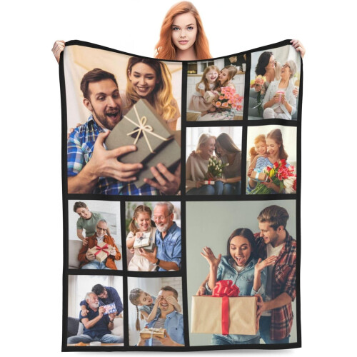 Personalized Flannel Throw Blanket with Photo and Text Black
