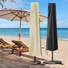 Waterproof 210D Patio Umbrella Cover for 9-12ft Parasols | Zipper + Drawstring, UV-Resistant, Dustproof, Beige – Compatible with Most Market