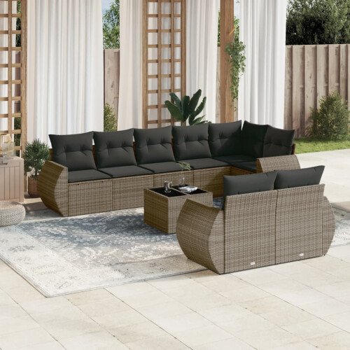 VidaXL vidaXL 9-tlg. Garten-Sofagarnitur mit Kissen Grau Poly Rattan 1