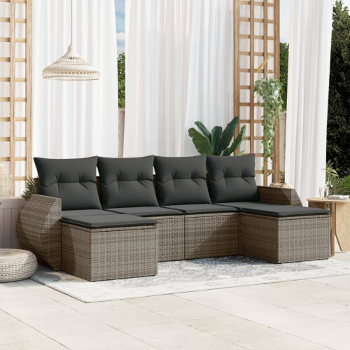 VidaXL vidaXL 6-tlg. Garten-Sofagarnitur mit Kissen Grau Poly Rattan 1