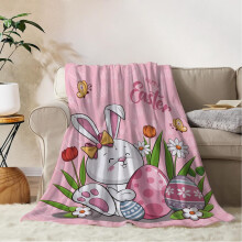 Easter Throw Blanket 50x60 Pink Bunny Egg Design Soft Fuzzy